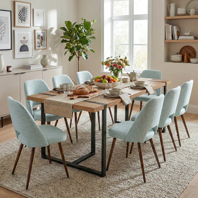 Mid-Century Upholstered Dining Chairs Set Of 8 With Metal Legs