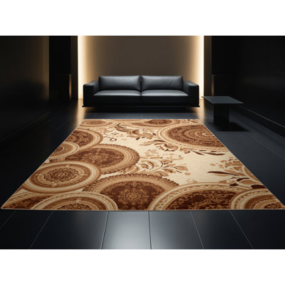 Tapis oriental traditionnel brun et beige lavable à la machine Paxton
