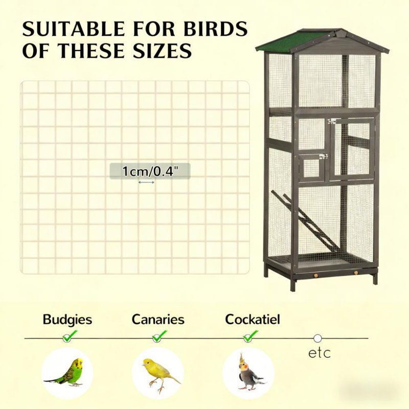 Volière intérieure et extérieure, cage à oiseaux en bois, avec plateau coulissant et 2 portes