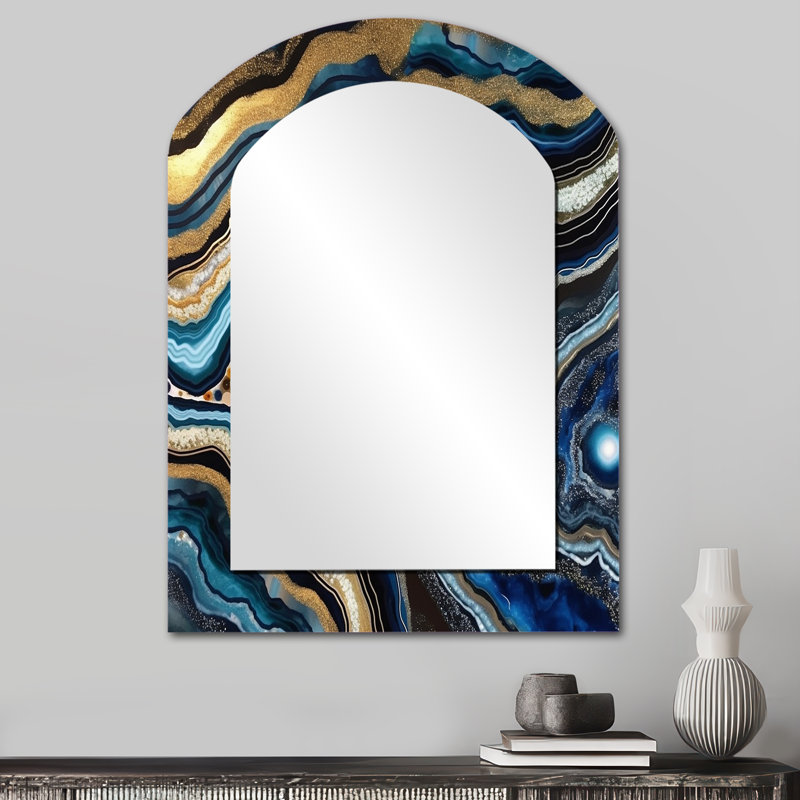 Or doré, gemmes de géode - miroir décoratif en forme de pierre unique, grand miroir mural traditionnel, art imprimé en métal