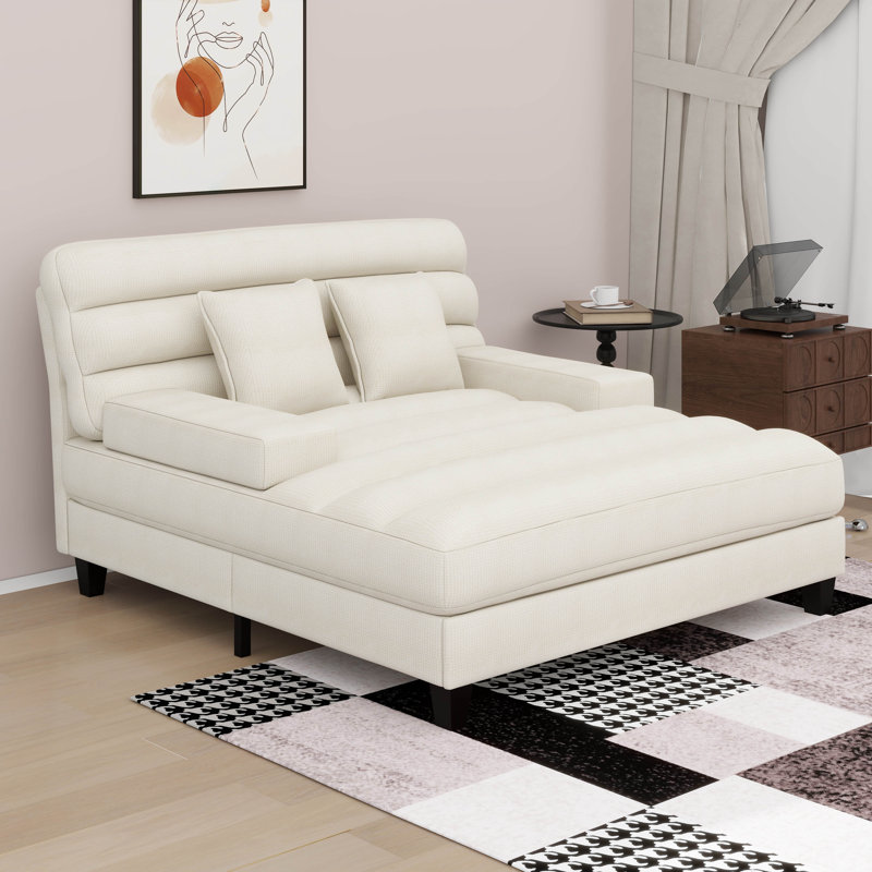 Méridienne moderne, dossier rembourré en chenille avec dossier réglable et bande lumineuse à DEL, Beige