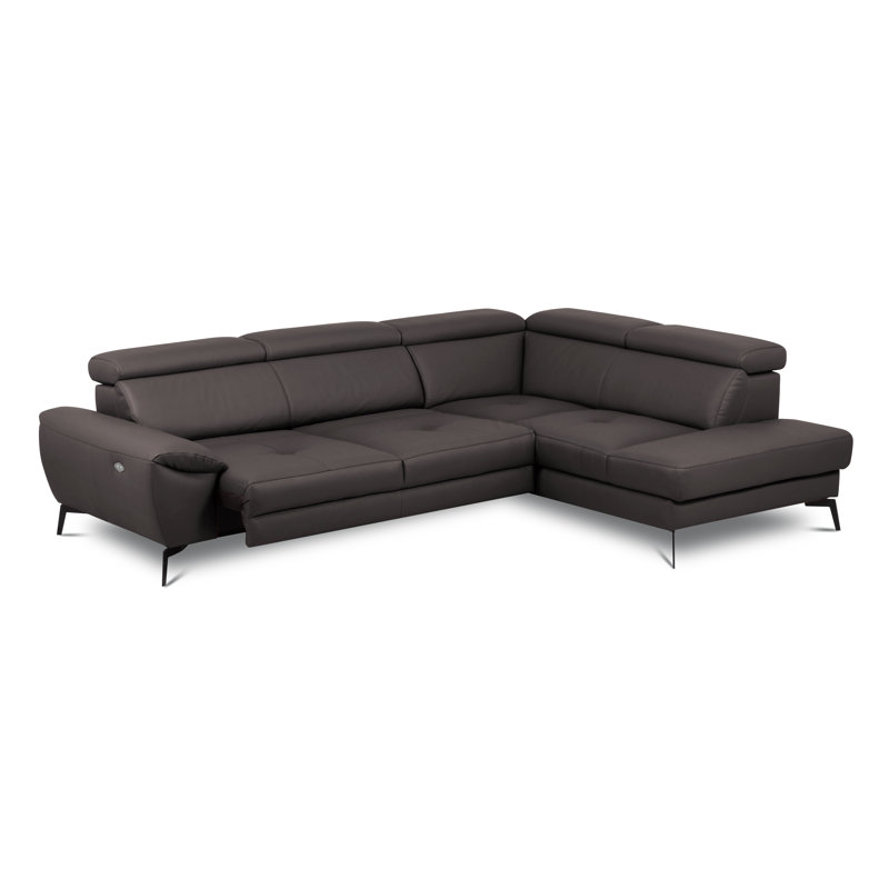 Alvoro Genuine Leather Corner Sofa with Electric Seat Extension & Adjustable Headrests, Brown, Right Hand Facing