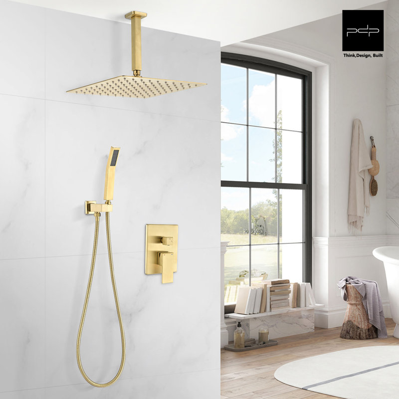 16" Complete Shower System with Rough-in Valve, Brushed Gold