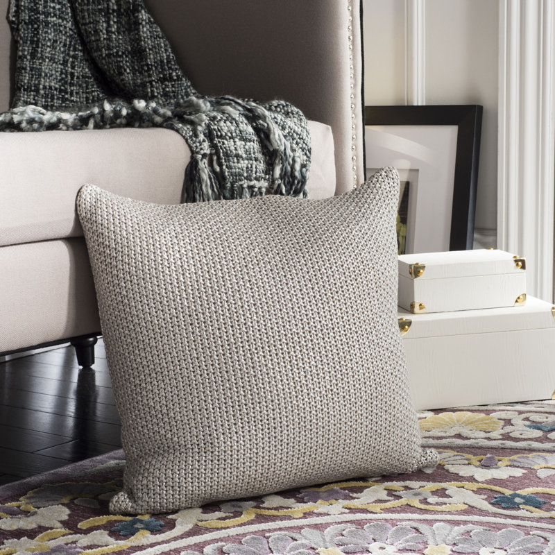 Tickled Gray Knit Cotton 20" Square Throw Pillow