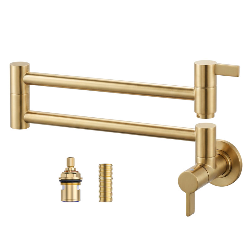ARCORA Brass Wall Mounted Pot Filler Kitchen Faucet with Double-Handle, Gold
