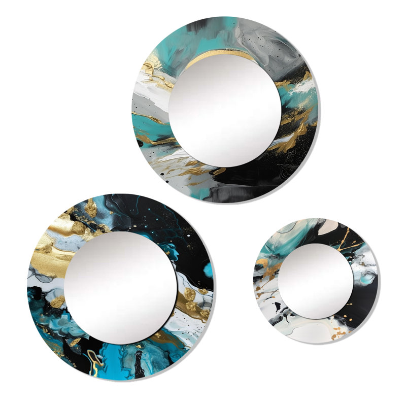 Miroir abstrait pleine lune or et turquoise