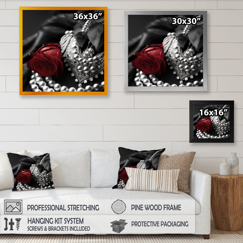 Nelitza Vintage Glam Accessoires en rouge et noir VI - reproduction sur toile, Cadre photo noir, H 16 po x l 16 po x P 1 po