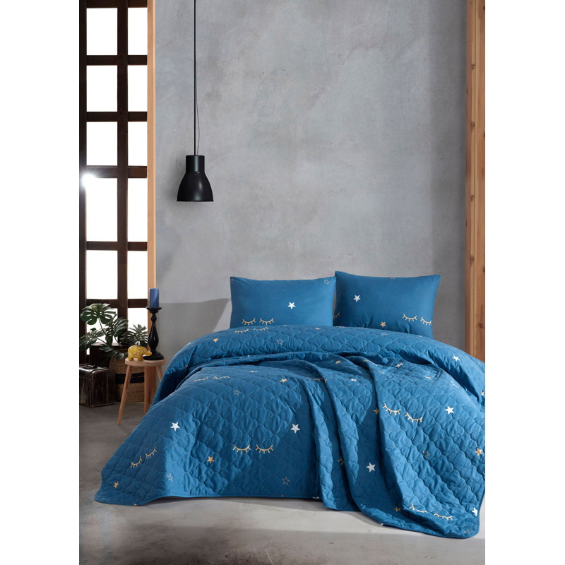 Couvre-lit 100% coton bleu Mobean, Bleu, Couvre-lit 79 po x 98 po