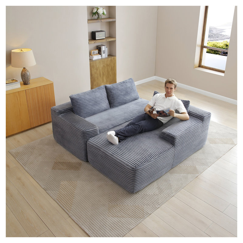 Canapé d'angle modulaire 97 po avec méridienne, canapé en velours côtelé gris en forme de L, mobilier de salon moderne à assise profonde, aucun assemblage requis