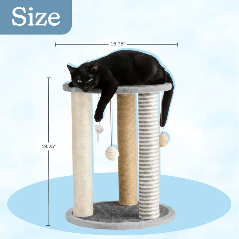 Tour à chat à griffer pour chats d'intérieur, 3 grattoirs en corde de sisal avec base et perchoir recouverts de tapis, jouets suspendus, centre d'activités pour chat et chatons de petite à moyenne taille de chat (PET)
