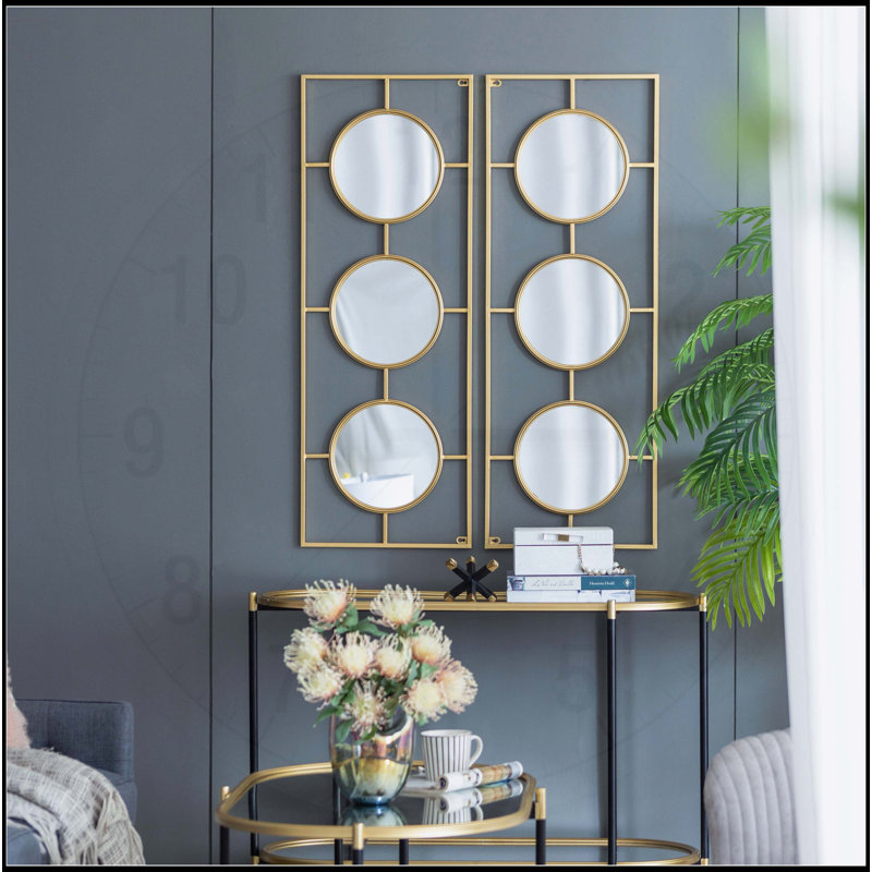 Ensemble de miroirs muraux élégants avec trois miroirs convexes dans un cadre rectangulaire élégant, idéal pour la chambre à coucher et le salon.