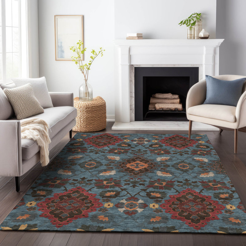 Denim Blue Flat Woven Synthetic 3' x 5' Area Rug