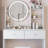 17" Round LED Mirror Vanity Table With Soft Cushioned Stool Set, Large Makeup Mirror, Touch Control Switch, 3 Color Lights & Adjustable Brightness, Spacious Tabletop, Multi-Layer High-Capacity Storage, Ideal For Small Spaces