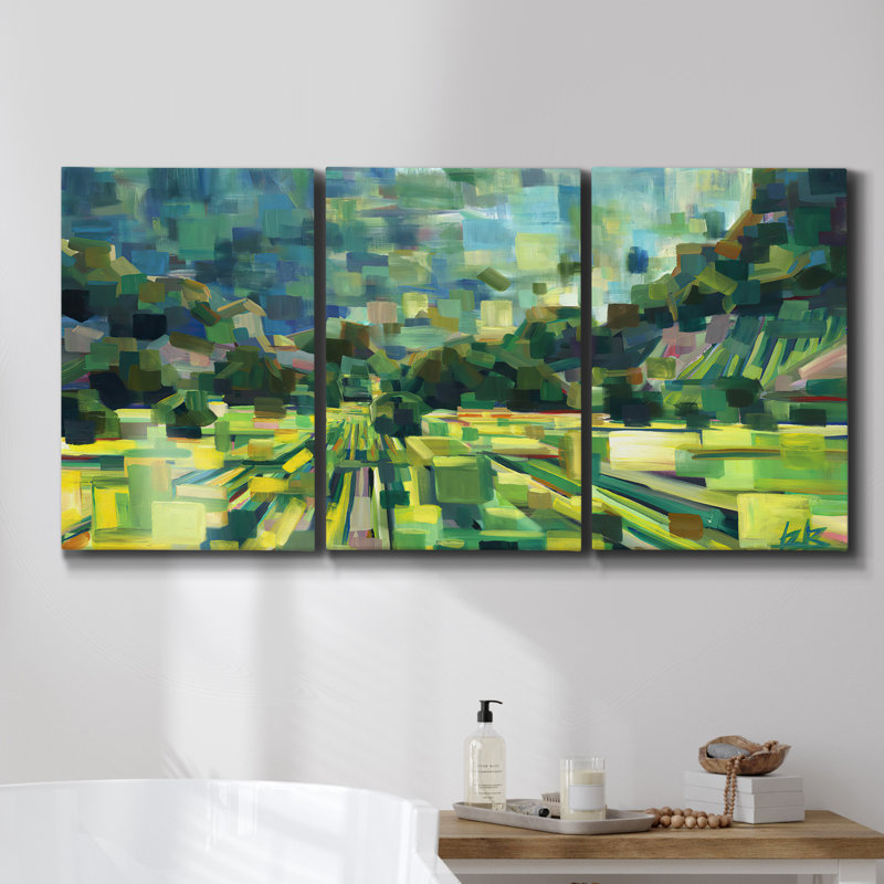 Noyer damassé II - Toile encadrée multi-pièces, H 36 po x l 72 po x P 2 po