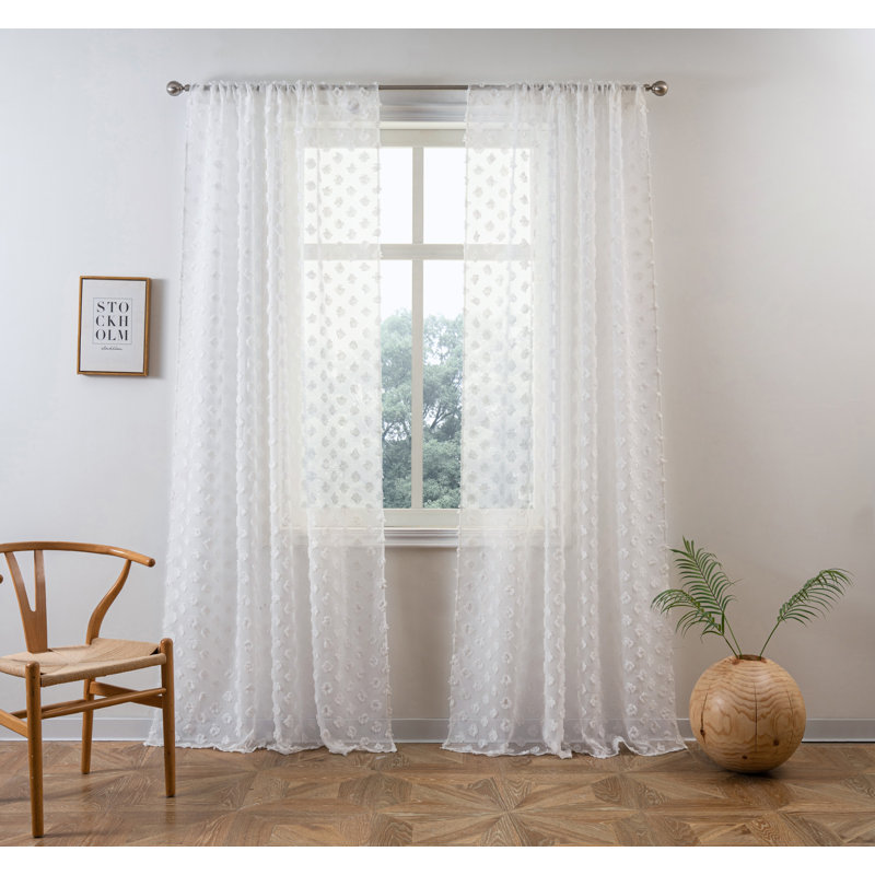 Olivia Voile Chiffon Solid Sheer Outdoor Rod Pocket Curtain Panels, Off White, 52" W x 84" H