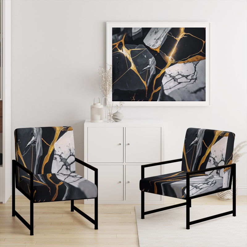 Daelen - Upholstered Abstract Marble Accent Arm Chair, Black
