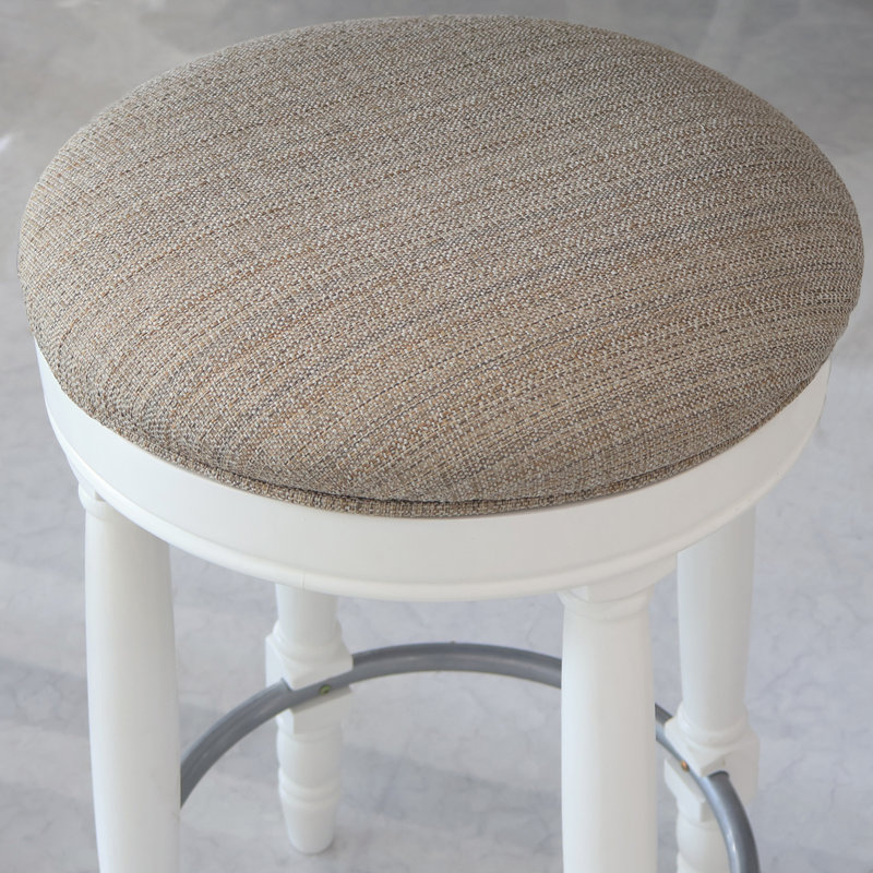 26" Counter Height, 360° Swivel Wooden Barstool, Brown Seat/ White Frame