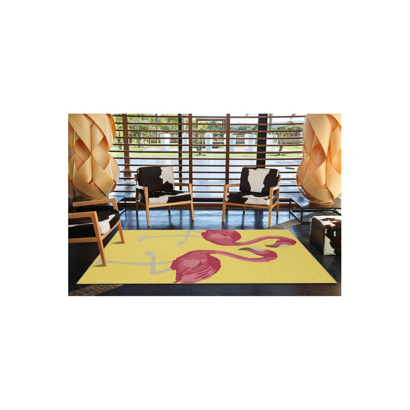 Tapis décoratif jaune à motif coloré de flamants animaux jaunes, Tapis de couloir 2 pi 6 po x 9 pi 11 po