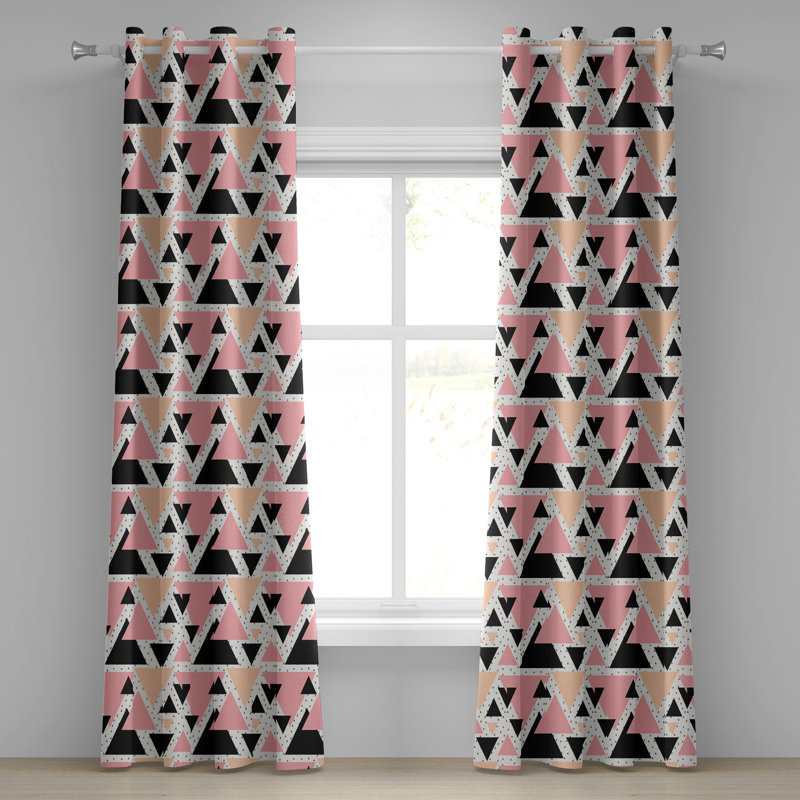Rideau à œillets décoratif à 2 panneaux East Urban Home, noir corail pêche, L 50 po x L 108 po