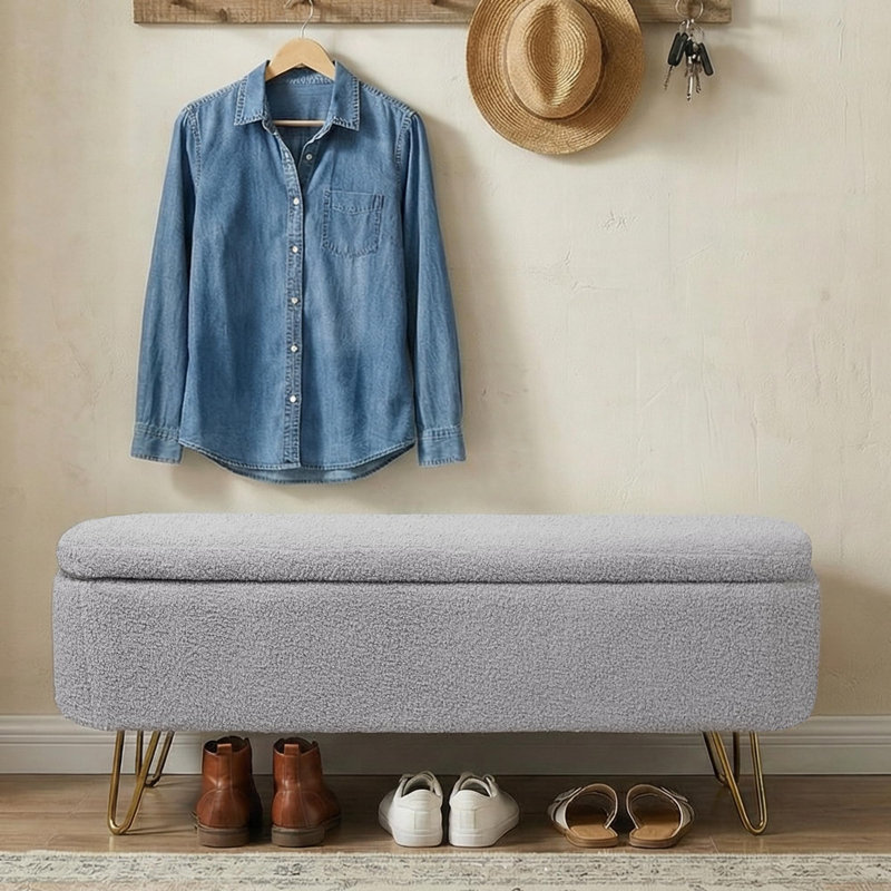 Banc de rangement rembourré Modern, Gris