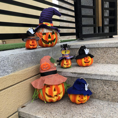 6 pièces de citrouilles lumineuses décoratives d'Halloween décoratives d'Halloween d'extérieur Jack O Lanterns