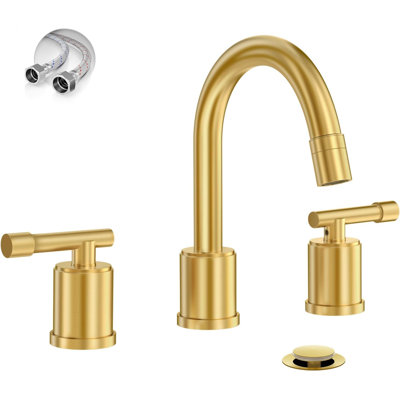 Robinet escamotable de lavabo de salle de bain en nickel brossé 8 pouces, robinet de salle de bain espacé à 2 poignées et 3 trous, robuste avec bonde escamotable et ligne d'alimentation en eau
