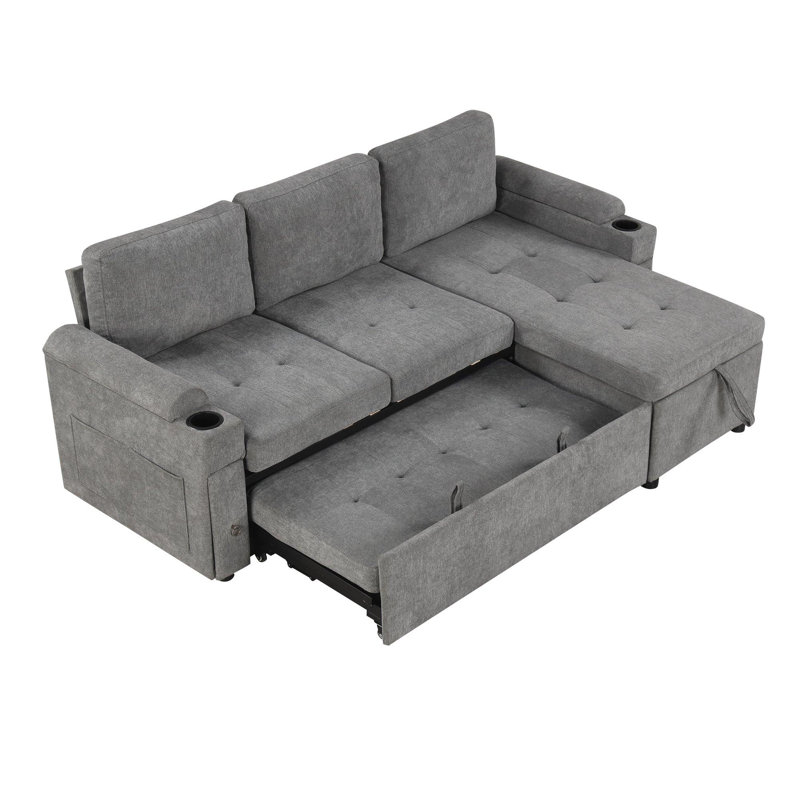 Convertible sofa with two cup holders and two USB ports