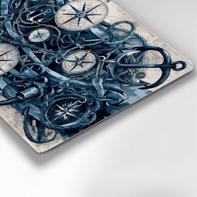 Ancre de transport et symbole nautique, art mural en métal bleu, 8" H x 10" W x 0.05" D