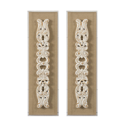 Ensemble de 2 parchemin en bois beige, décor antique délavé 31,3 po