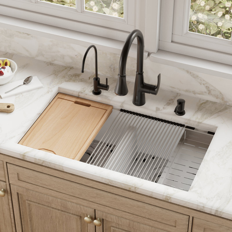 Évier de cuisine à quartz encastrable 32,5 L, Blanc