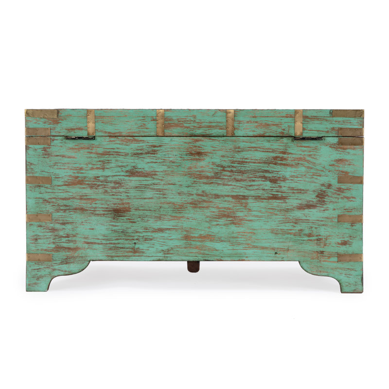 Nador Hand-Painted Brass Inlay Storage Trunk Coffee Table, Green/ Gold