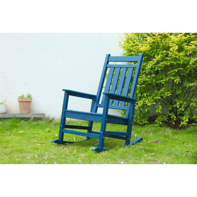Oversized Outdoor Rocking Chair In Navy Blue - With 304 Stainless Steel Hardware And High Density All Weather Comfortable Seat Stable Construction