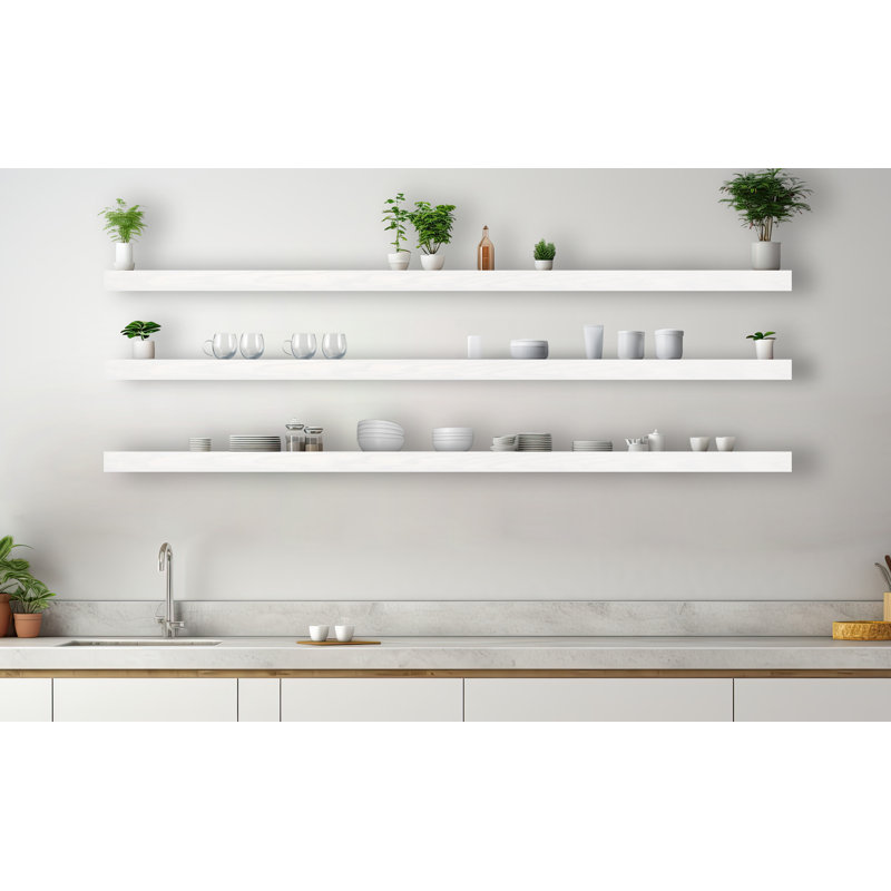 3 Piece Oak Floating Shelf, 3" H x 72" W x 8" D