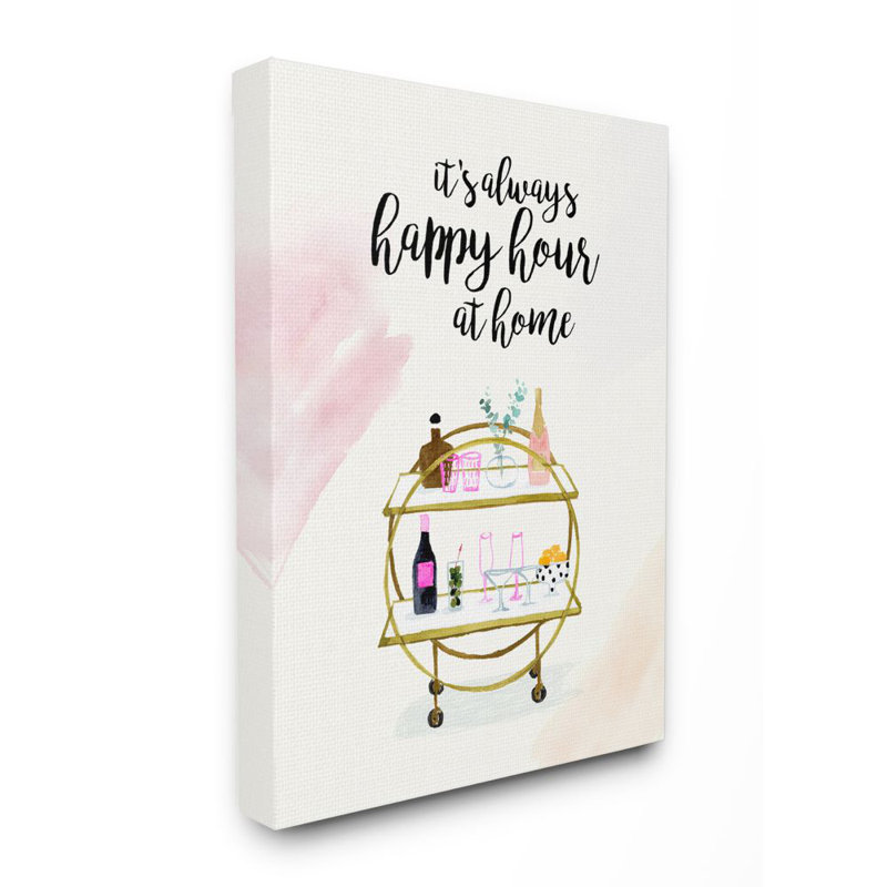 «Happy Hour Text Tray Drinks Watercolor Glam Expression» par Victoria Borges - impression d'art graphique, H 30 po x l 24 po