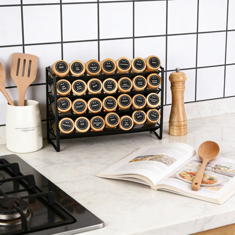 Ensemble de 24 pots à épices en verre avec couvercles et étiquettes en bambou - 4 oz