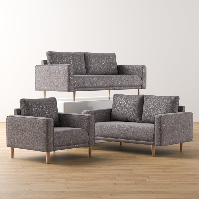 Ensemble de salon Celal, Gris, 3 pièces: chaise, causeuse, canapé