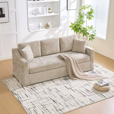 83.86" Wide Modern Casual Sofa, Chenille Fabric, Deep Seat, Three-Seater, With Removable Upholstery Cover, Suitable For Living Room, Bedroom, Apartment.Wheat
