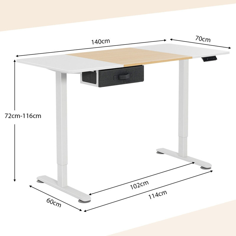 Adjustable Height Iron Standing Desk, White/Brown