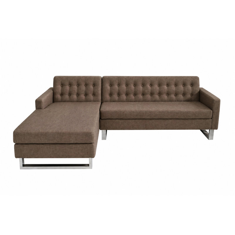 Sloan Sectional– Modern LEFT Arm Facing Sectional Sofa with Tufted Back, Chaise Lounge, Stainless Steel Legs- Upholstered Sectional - Brown Sectional