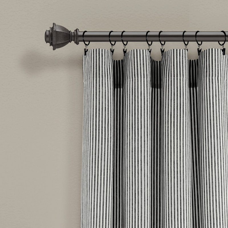 Vintage Stripe Cotton Curtain Pair, Black, 40" W x 95" L