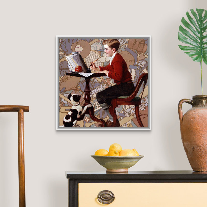 Garçon lisant un catalogue sur toile Sears, H 22 po x l 22 po x P 1,75 po, Cadre flottant blanc