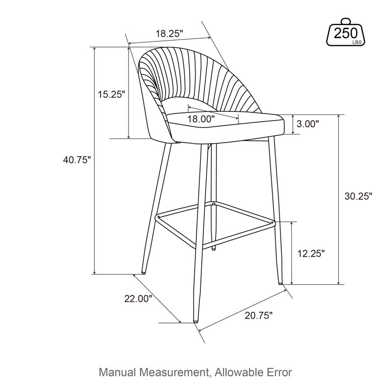 Tabouret de bar rembourré matelassé Ejvind, Crème, Bar Stool(30" Seat Height)