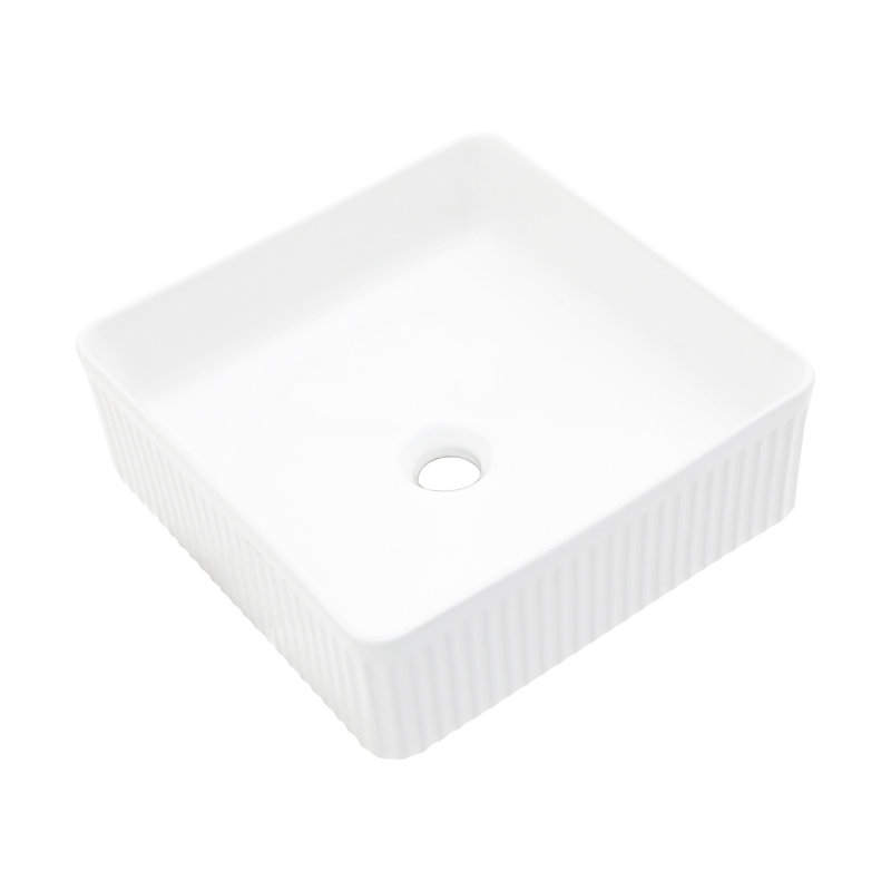 15.69"X15.69" White Ceramic Square Vessel Bathroom Sink