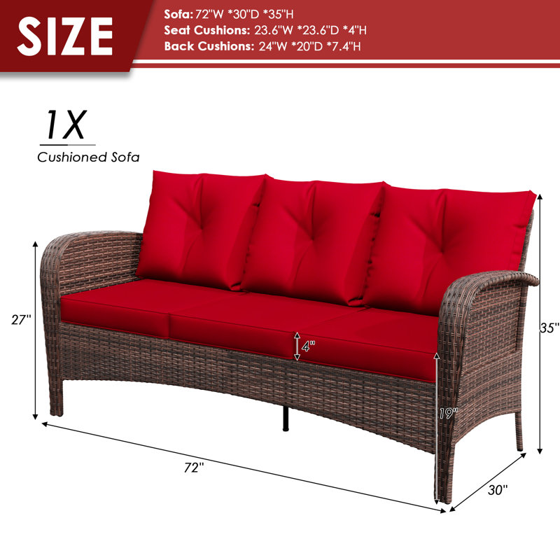 72" x 30" x 35" Outdoor Patio Sofa, Red
