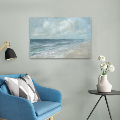 Calm Beach Contemporary Abstract Blue White Beach Beige