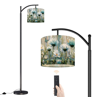 Lampe sur pied à arc avec abat-jour ajustable, clôture rustique, art mural, citation inspirante, lampe sur pied, 3 couleurs, intensité variable, grand mât avec interrupteur au pied pour la chambre à coucher