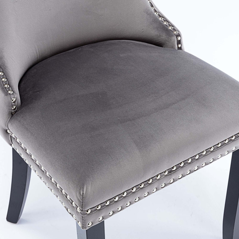 Velvet Side Chair, Gray Velvet, Black