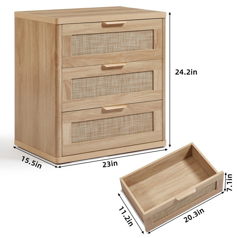 Ensemble de 3 commodes et tables de chevet en rotin, meubles de chambre à coucher en bois Boho, commodes à 6 tiroirs et tables de chevet à 3 tiroirs