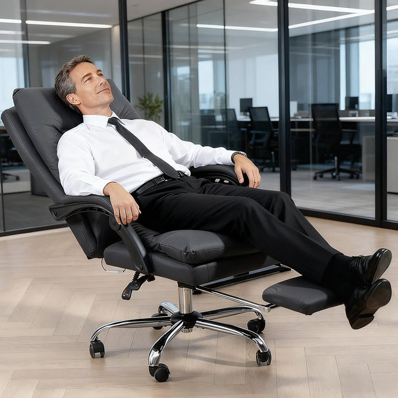 Fauteuil de bureau en microfibre à massage inclinable et chauffant, gris foncé, Gris foncé