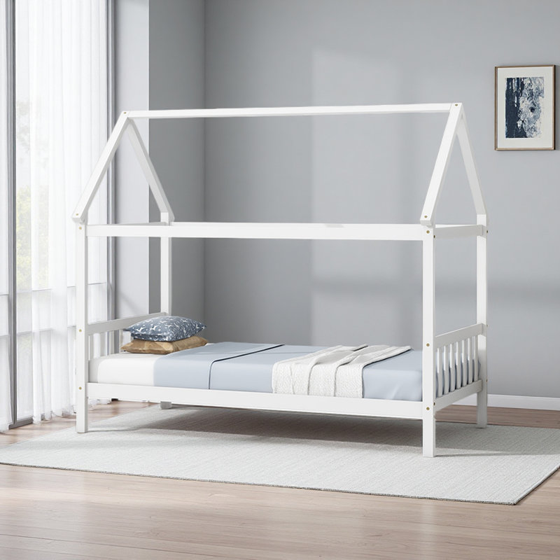 Twin House Bed With Headboard And Footboard, White